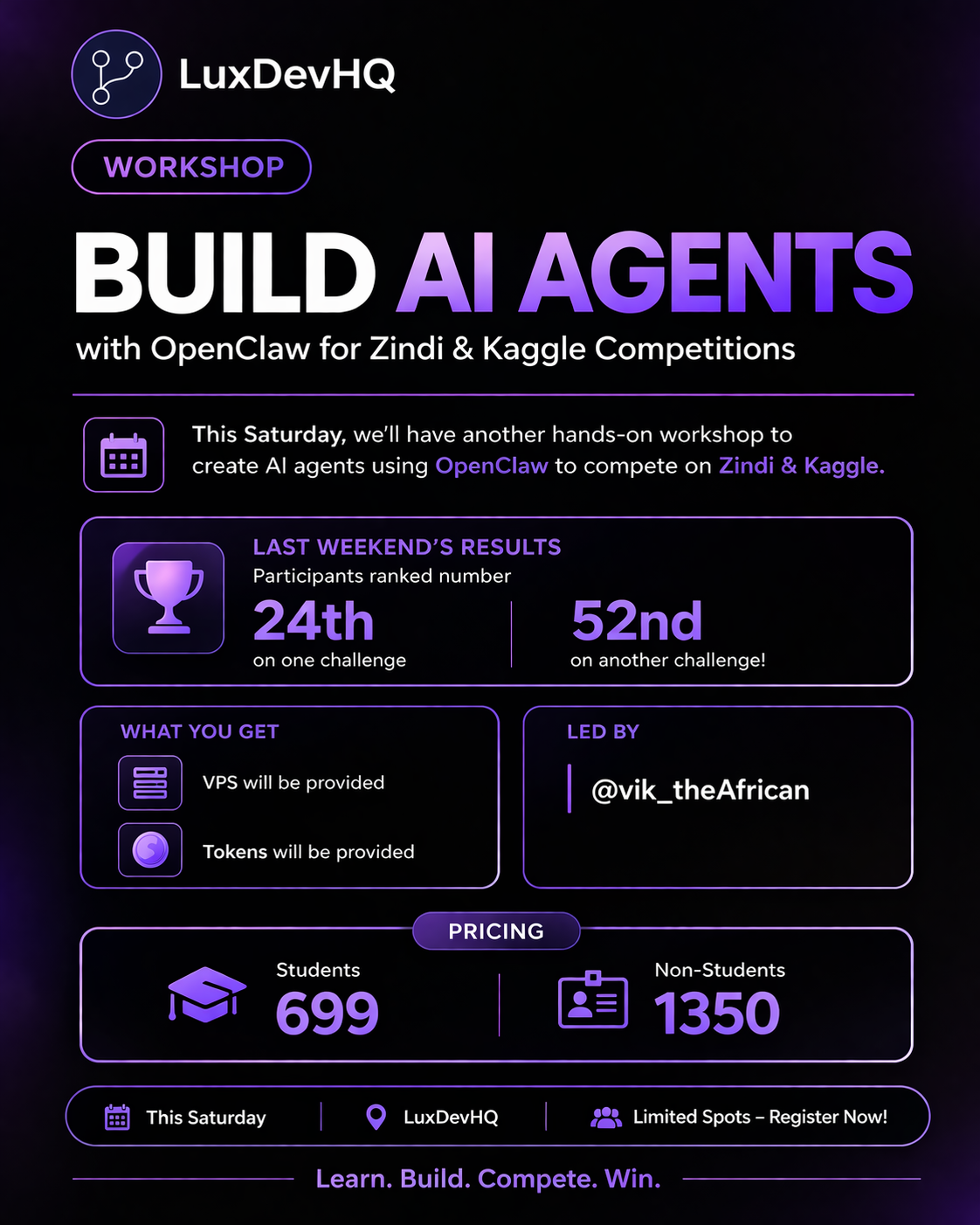LuxDevHQ AI Agents Workshop: Build AI Agents with OpenClaw for Zindi and Kaggle Competitions